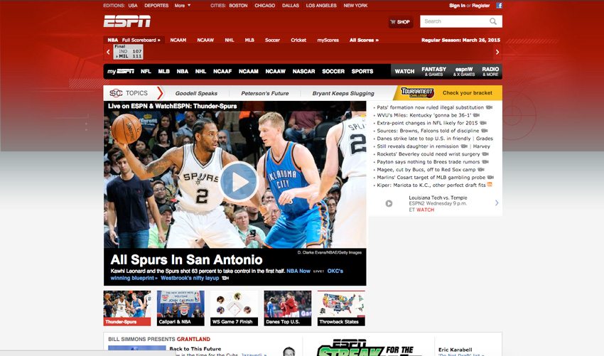 ESPN Website Before Website Redesign