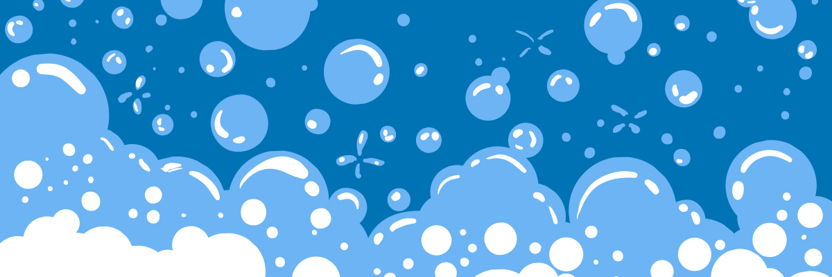 Illustration of soap bubbles with different shades of blue and white