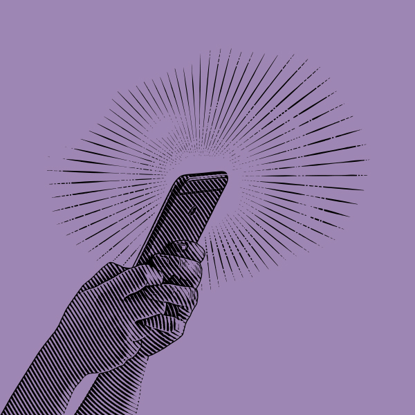 illustration of phone in hand.