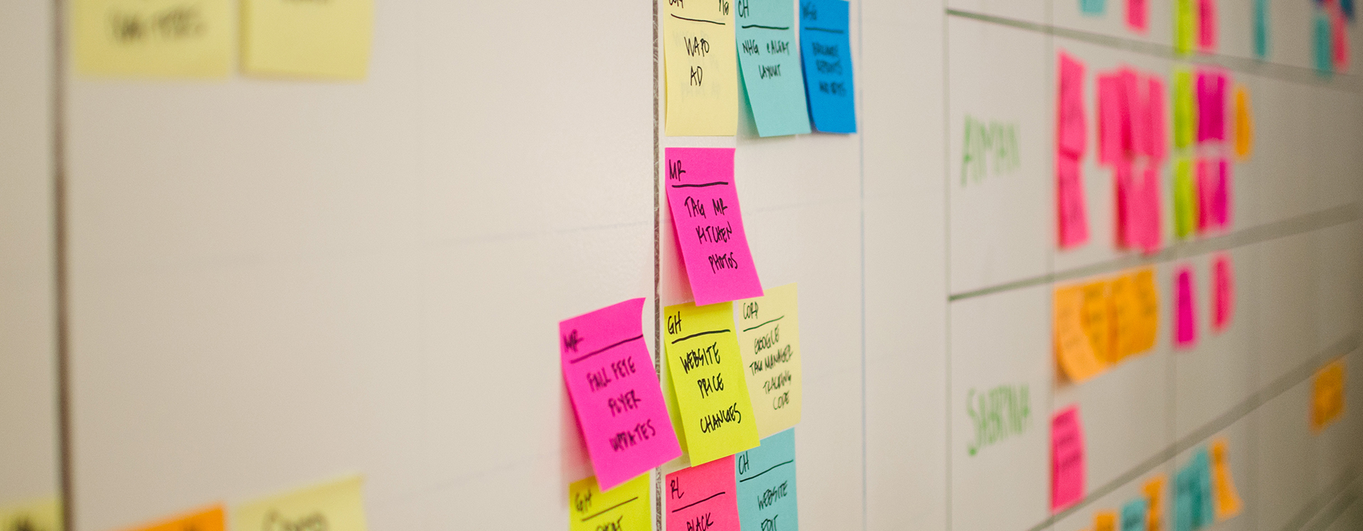Post it notes on white board for Lighting Chat