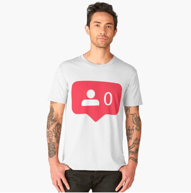 Millennial wearing push notification t-shirt. 
