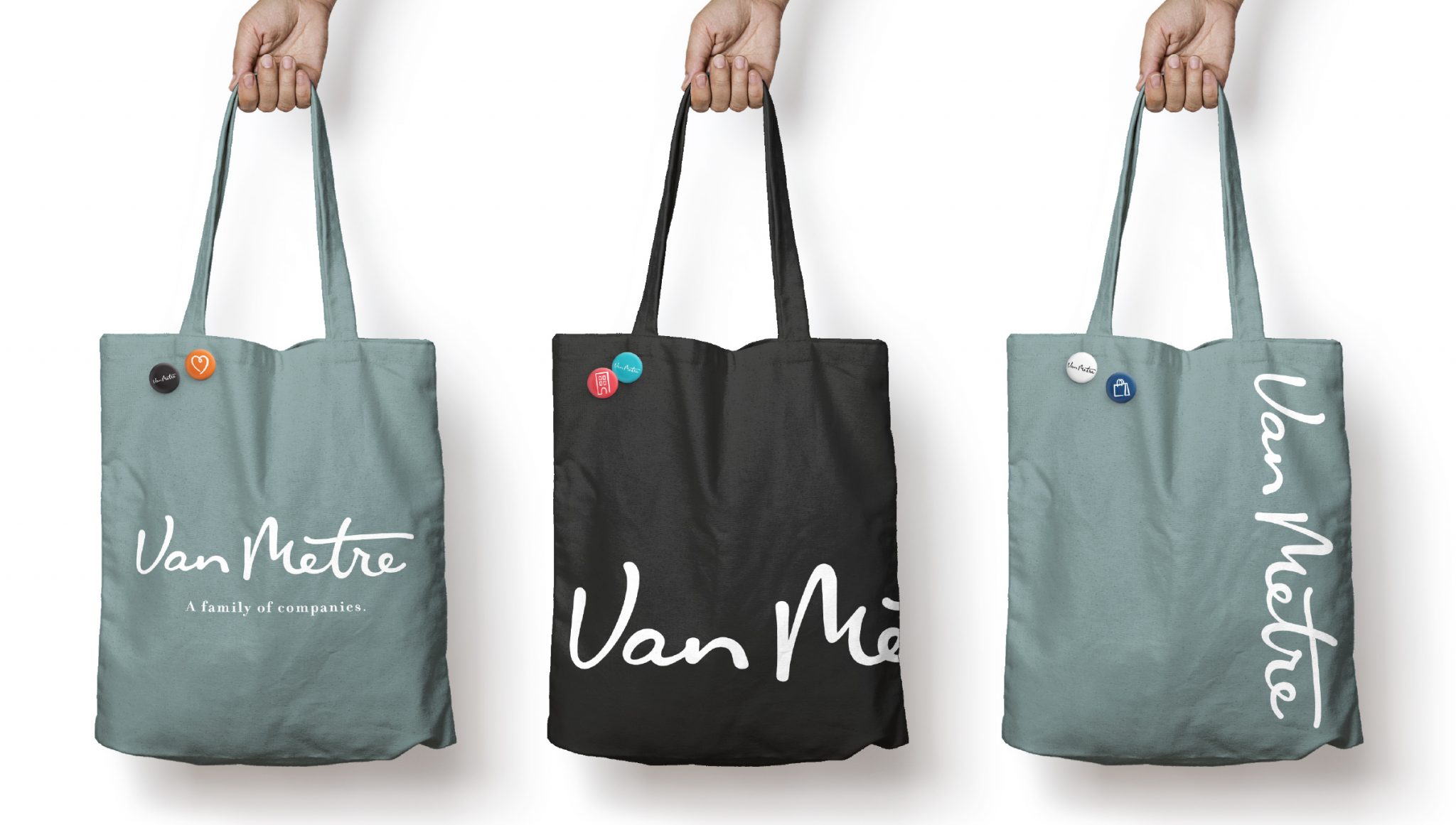 3 different tote bags designed for Van Metre