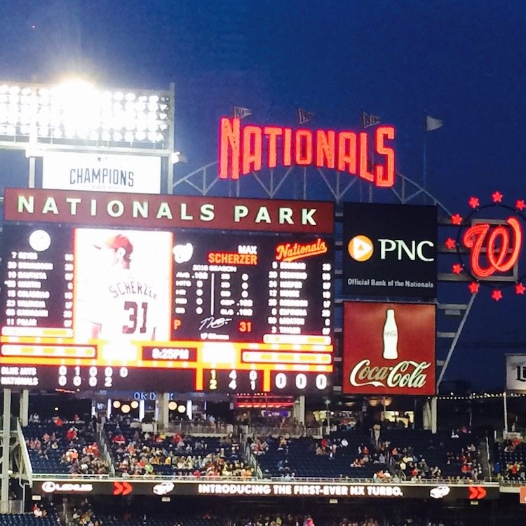 Picture of the Washington Nationals stadium scoreboard