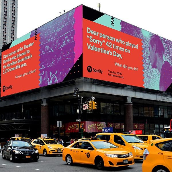 Spotify billboard ad on top of Port Authority Bus Station in NYC