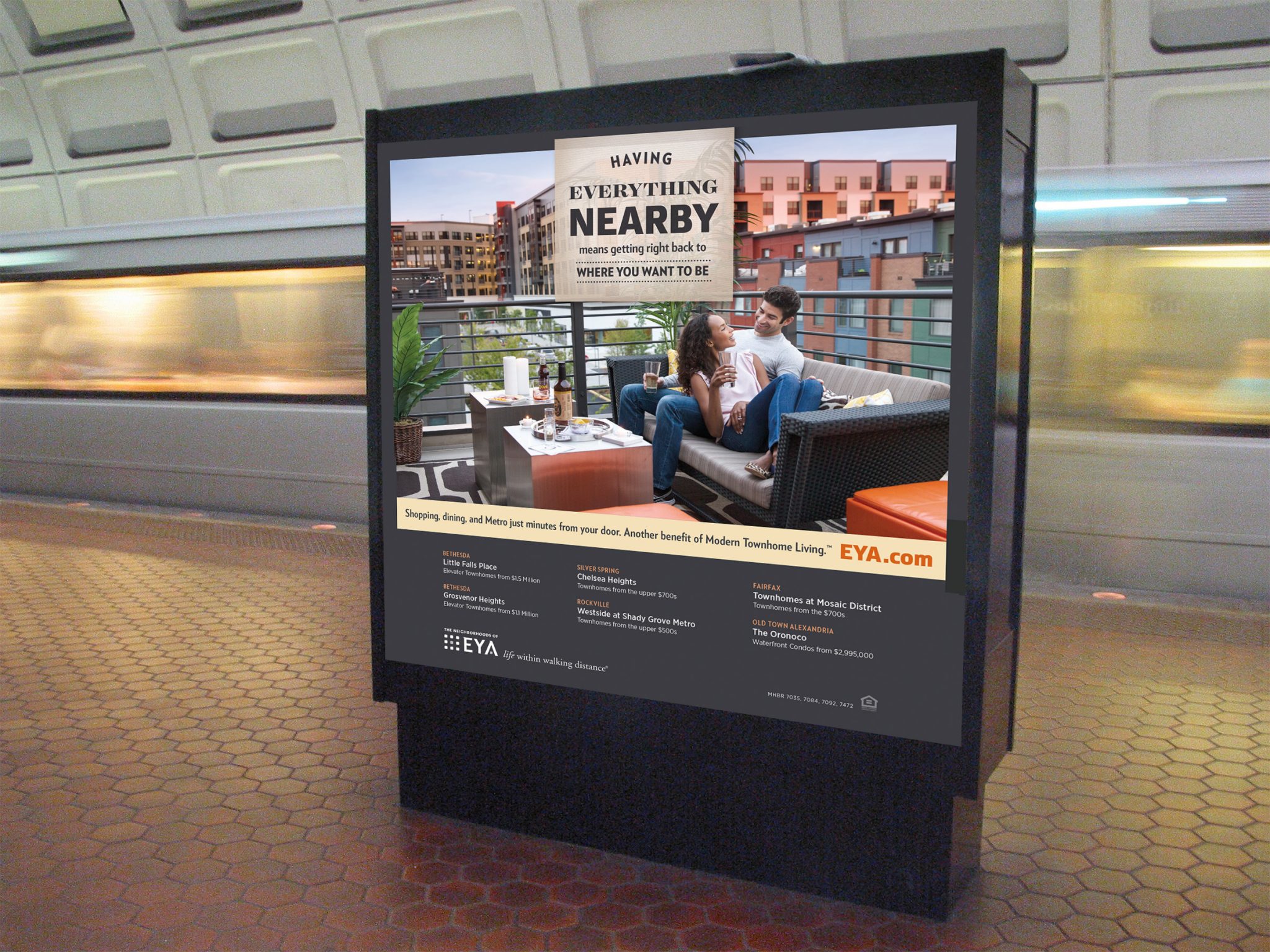 EYA branded marketing metro signage by Grafik digital agency of Washington DC.