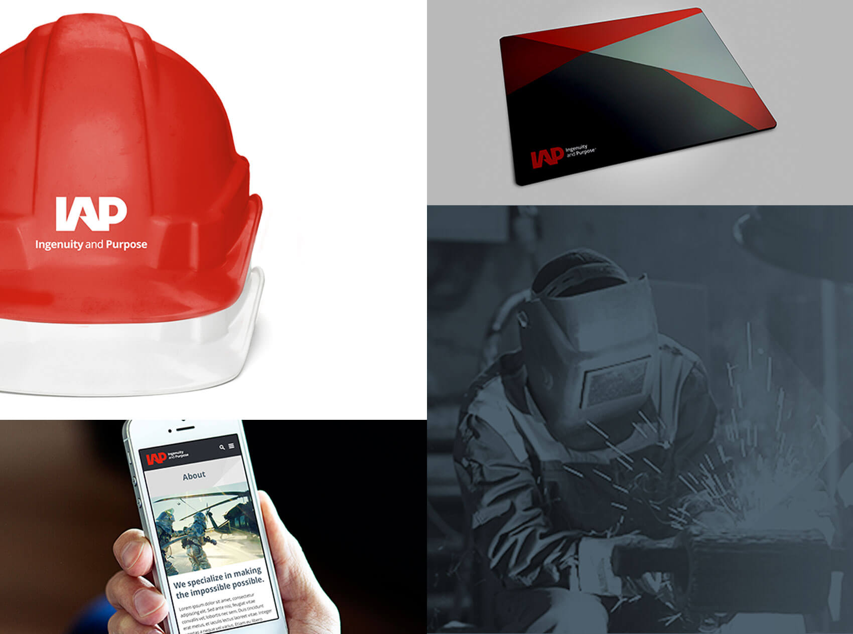 IAP featuring new visual identity in collateral including new website and team member items.