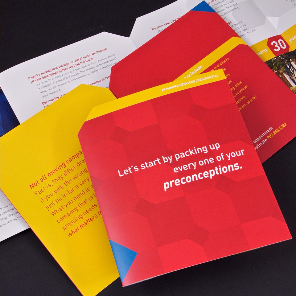 Successful rebranding case study collateral folder to display brand identity executed across different mediums.