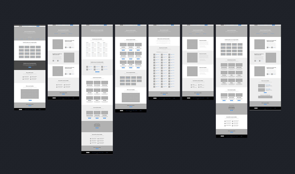Wireframes of the new Politico Pro website for a case study demonstrating responsive web design