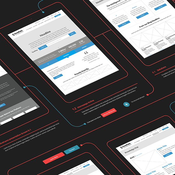 Case study wireframes for RainKing's rebranding efforts executed by a top digital agency, Grafik.