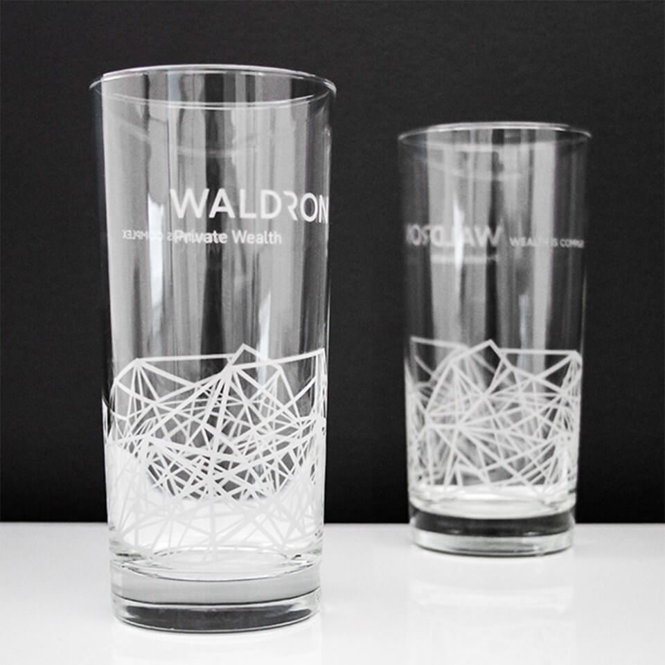Photography of Waldron glasses as part of their successful rebranding efforts executed by top marketing agency, Grafik.