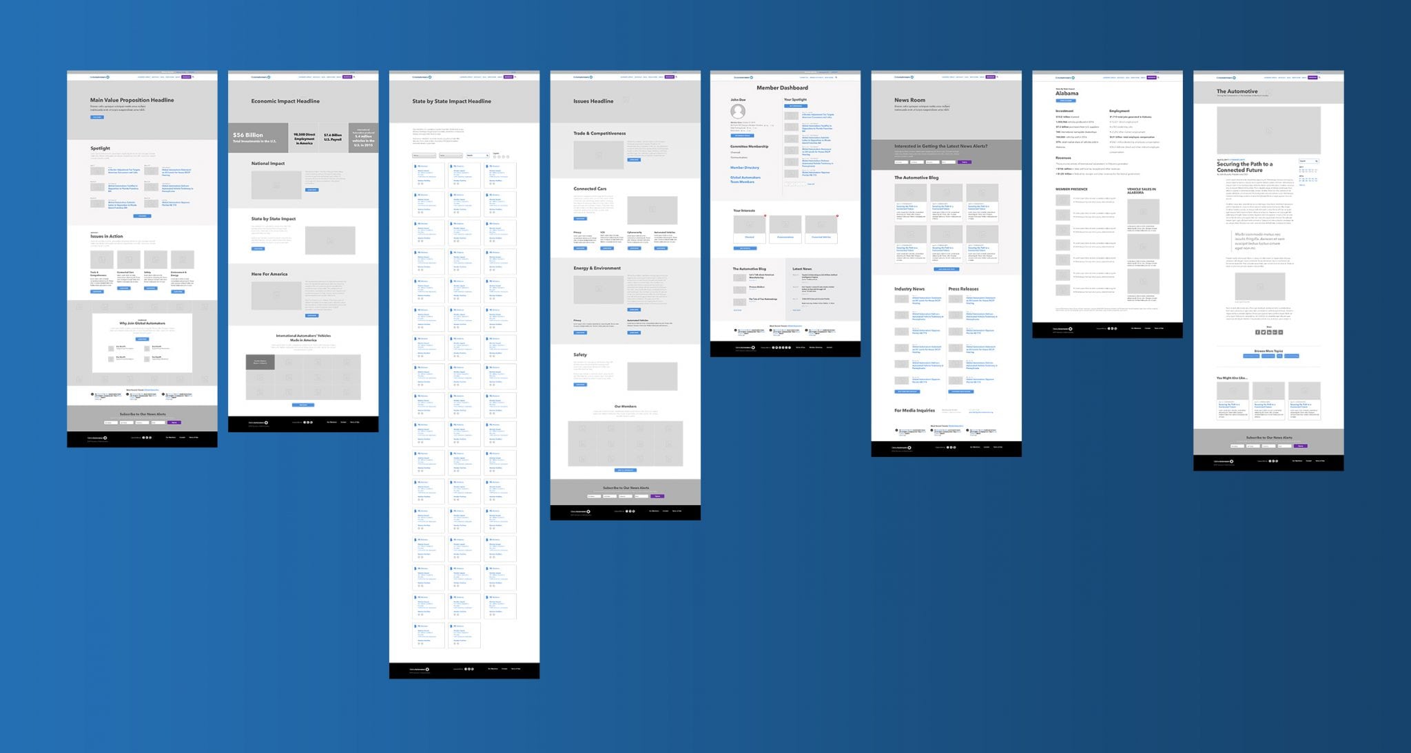 Different set of wireframes