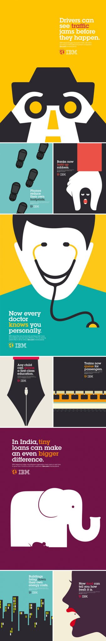 Noma Bar's Outcomes illustrations for IBM's Smarter Planet campaign