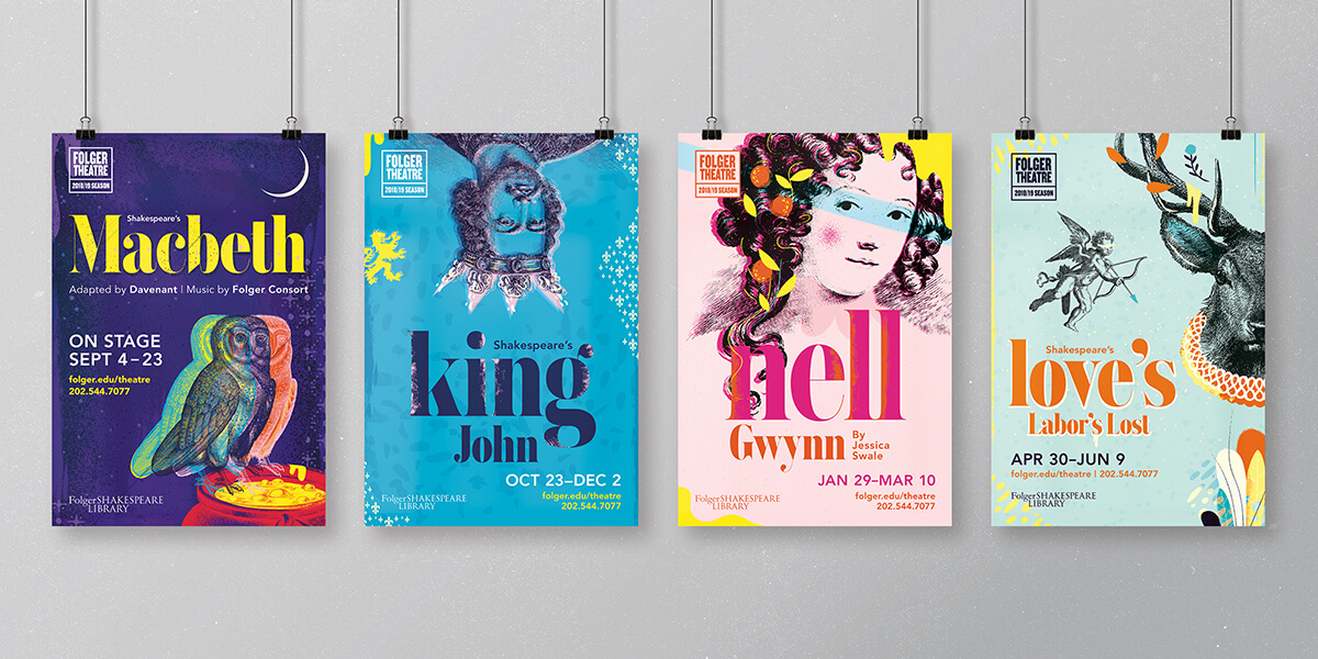 Various posters for the Folger Theatre events